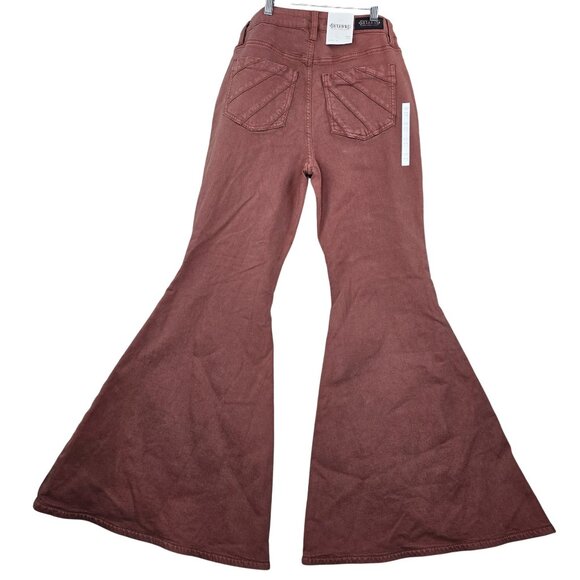 Shyanne Women’s High-Rise Flare Jeans Stretch Burgundy W30 L32 Cotton Blend - Picture 2 of 6